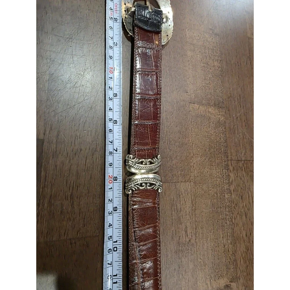 Vintage Brighton Reversible Black Brown Croc Leather Belt Silver Western Size S